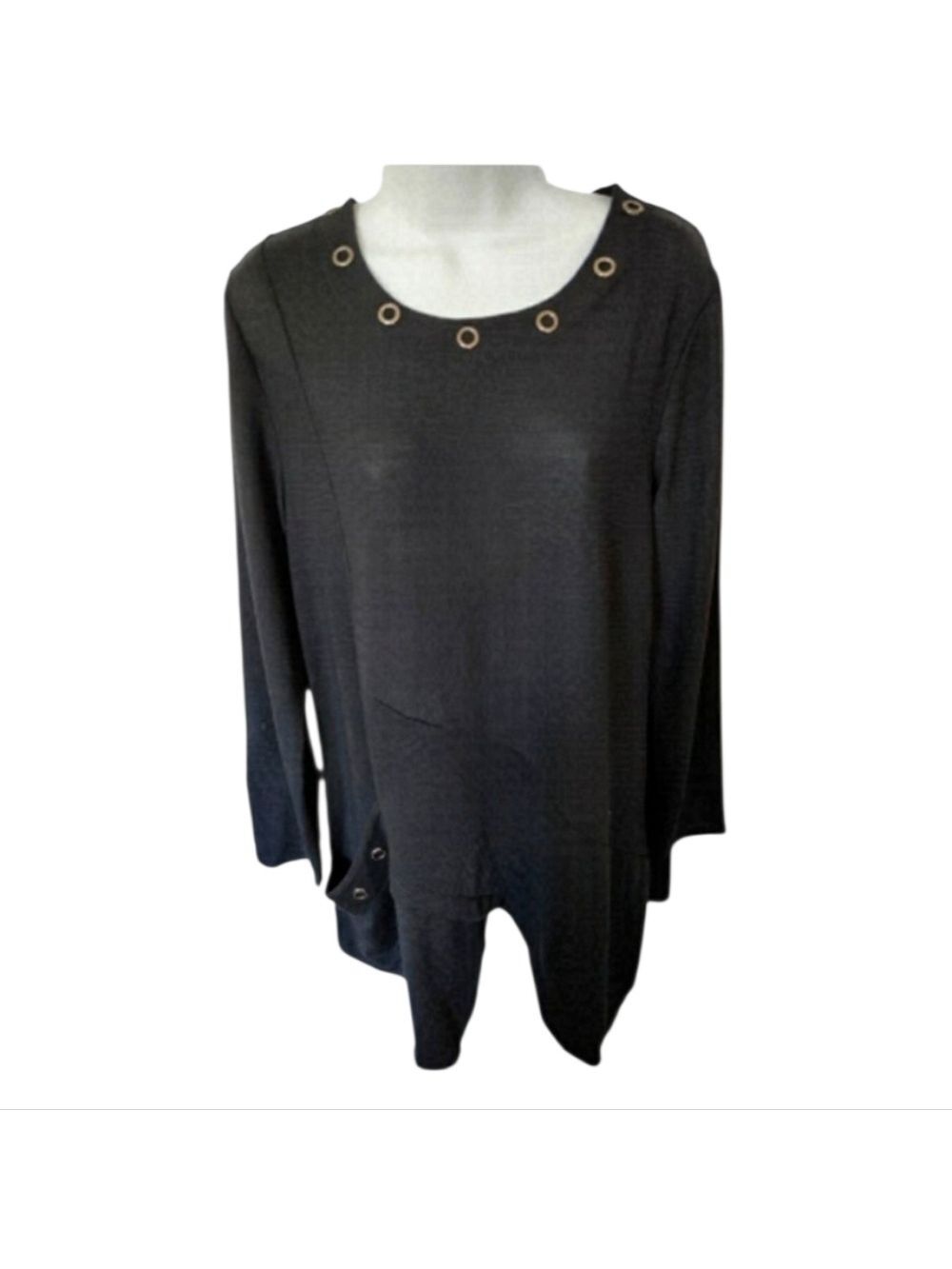 DOMANI Cotton Blend 3/4 Sleeve Crew Neck Black Tunic Top Size L NWT